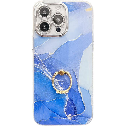 Electroplated Marble Texture Ring Holder Phone Case, For iPhone 15 Pro Max