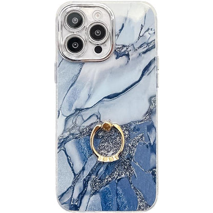 Electroplated Marble Texture Ring Holder Phone Case, For iPhone 15 Pro Max