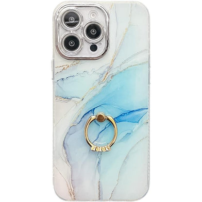 Electroplated Marble Texture Ring Holder Phone Case, For iPhone 15 Pro