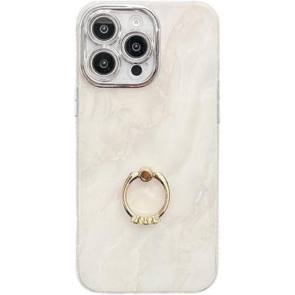 Electroplated Marble Texture Ring Holder Phone Case, For iPhone 15 Pro