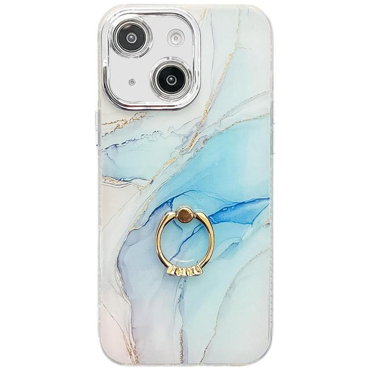 Electroplated Marble Texture Ring Holder Phone Case, For iPhone 15