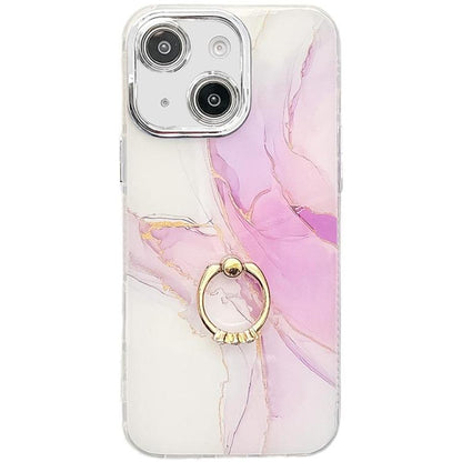 Electroplated Marble Texture Ring Holder Phone Case, For iPhone 14