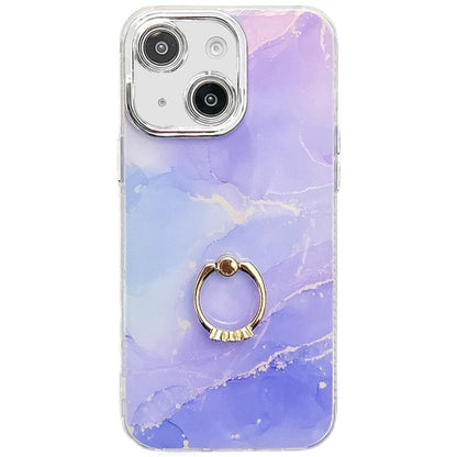 Electroplated Marble Texture Ring Holder Phone Case, For iPhone 14