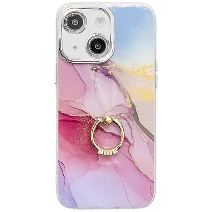 Electroplated Marble Texture Ring Holder Phone Case, For iPhone 14