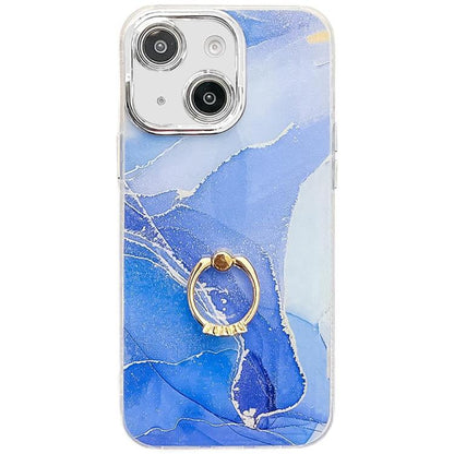 Electroplated Marble Texture Ring Holder Phone Case, For iPhone 14