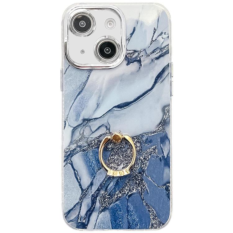 Electroplated Marble Texture Ring Holder Phone Case, For iPhone 14