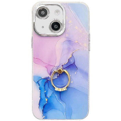Electroplated Marble Texture Ring Holder Phone Case, For iPhone 14