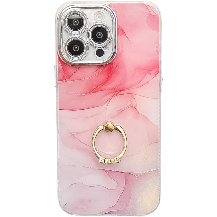 Electroplated Marble Texture Ring Holder Phone Case, For iPhone 14 Pro