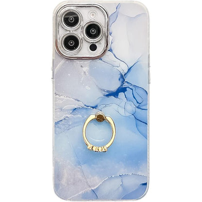 Electroplated Marble Texture Ring Holder Phone Case, For iPhone 14 Pro