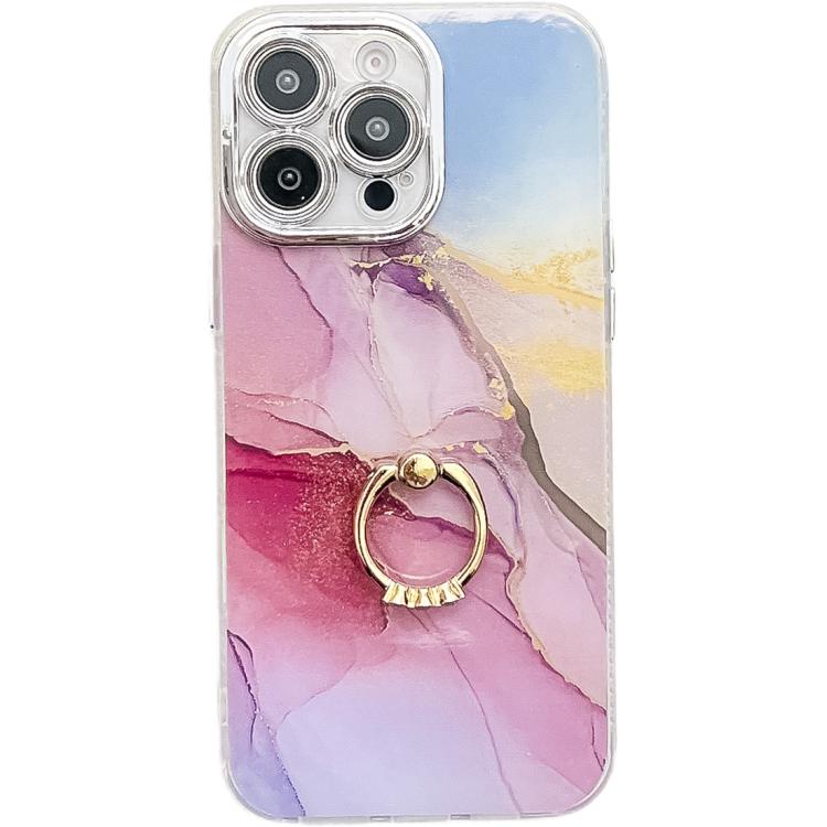 Electroplated Marble Texture Ring Holder Phone Case, For iPhone 14 Pro