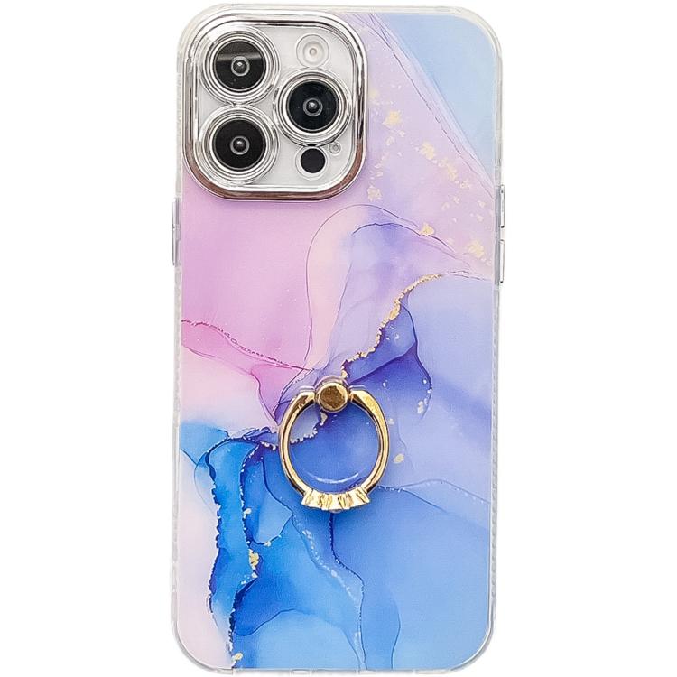 Electroplated Marble Texture Ring Holder Phone Case, For iPhone 14 Pro