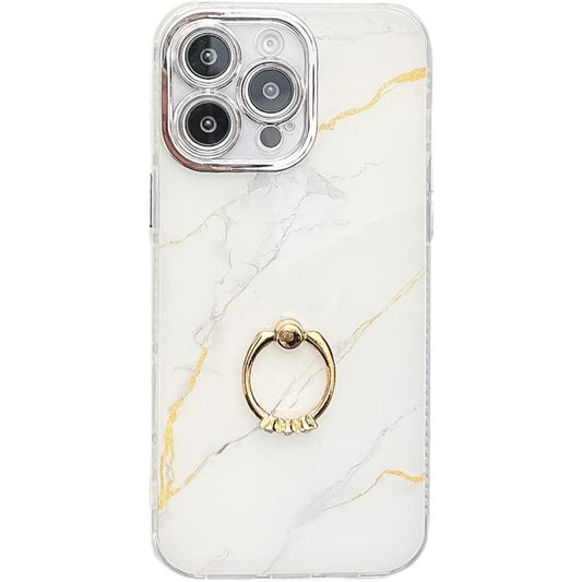 Electroplated Marble Texture Ring Holder Phone Case, For iPhone 14 Pro Max