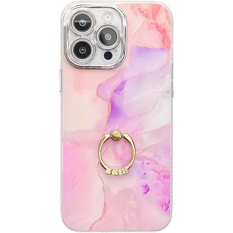 Electroplated Marble Texture Ring Holder Phone Case, For iPhone 14 Pro Max