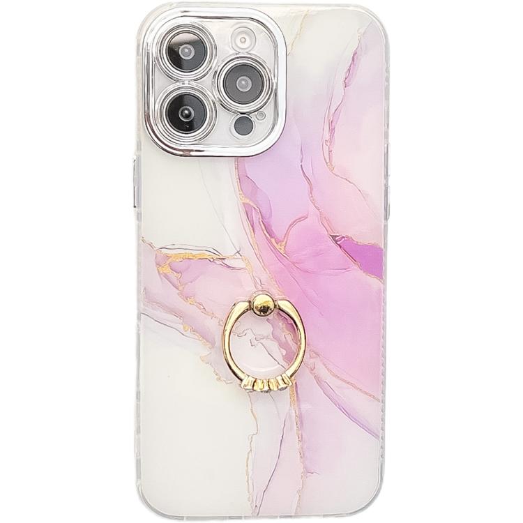 Electroplated Marble Texture Ring Holder Phone Case, For iPhone 14 Pro Max