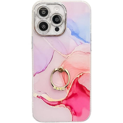 Electroplated Marble Texture Ring Holder Phone Case, For iPhone 14 Pro Max
