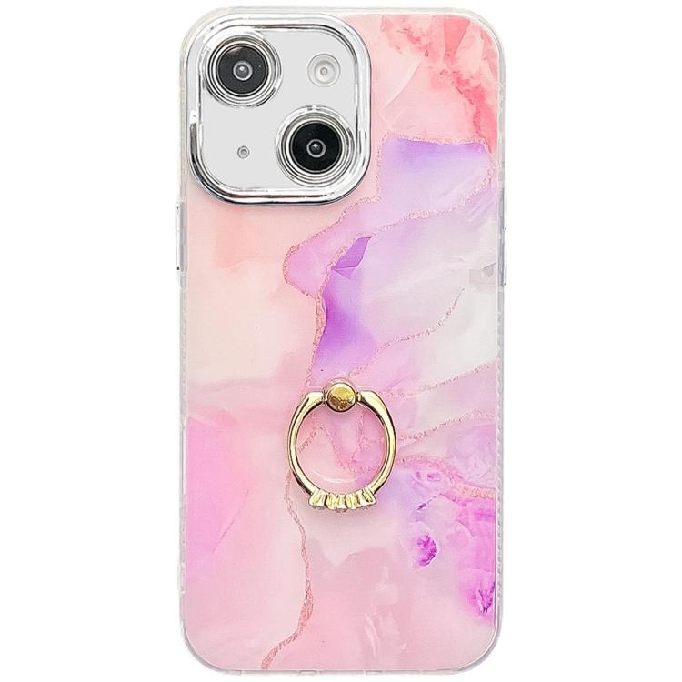 Electroplated Marble Texture Ring Holder Phone Case, For iPhone 13