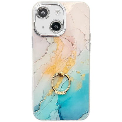 Electroplated Marble Texture Ring Holder Phone Case, For iPhone 13