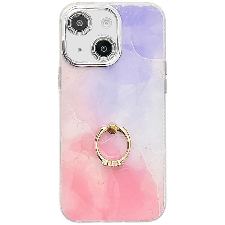 Electroplated Marble Texture Ring Holder Phone Case, For iPhone 13