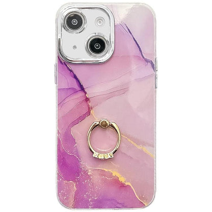 Electroplated Marble Texture Ring Holder Phone Case, For iPhone 13