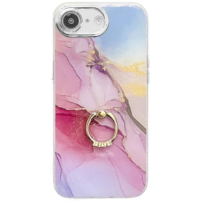 Electroplated Marble Texture Ring Holder Phone Case, For iPhone 17e / 16e