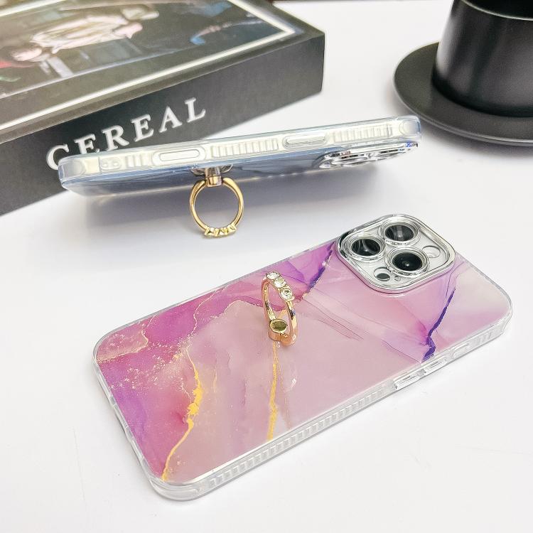 Electroplated Marble Texture Ring Holder Phone Case, For iPhone 17e / 16e
