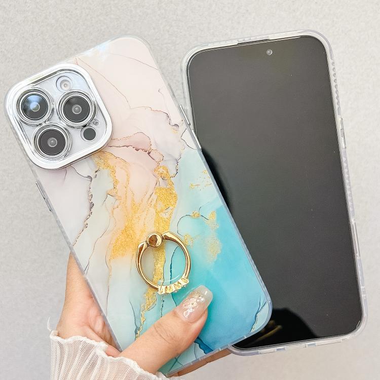 Electroplated Marble Texture Ring Holder Phone Case, For iPhone 17e / 16e