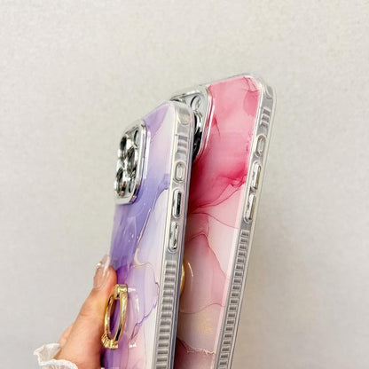 Electroplated Marble Texture Ring Holder Phone Case, For iPhone 17e / 16e