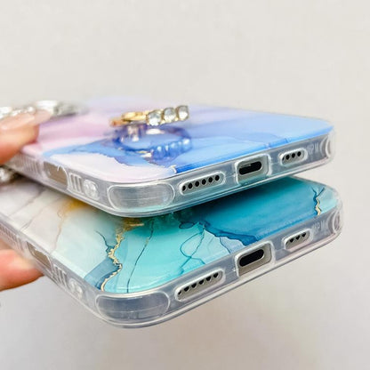 Electroplated Marble Texture Ring Holder Phone Case, For iPhone 17e / 16e