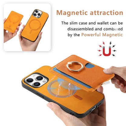 Retro Cross Leather Ring Side Insert Card Bag MagSafe Phone Case, For iPhone 16 Pro Max, For iPhone 16 Pro, For iPhone 16 Plus