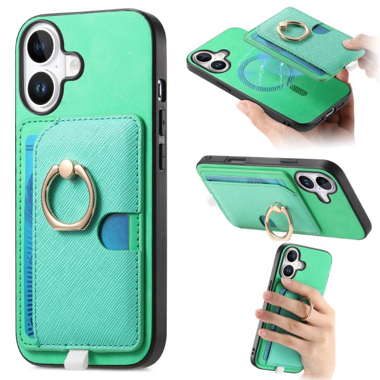 Retro Cross Leather Ring Side Insert Card Bag MagSafe Phone Case, For iPhone 16 Pro Max, For iPhone 16 Pro, For iPhone 16 Plus