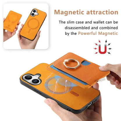 Retro Cross Leather Ring Side Insert Card Bag MagSafe Phone Case, For iPhone 16, For iPhone 15 Pro max, For iPhone 15 Pro