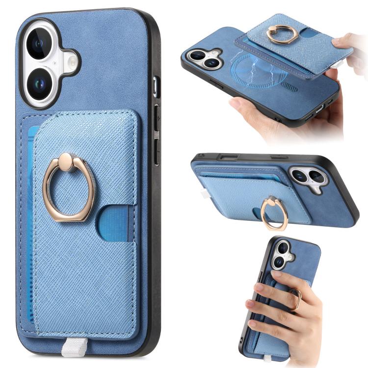 Retro Cross Leather Ring Side Insert Card Bag MagSafe Phone Case, For iPhone 16, For iPhone 15 Pro max, For iPhone 15 Pro