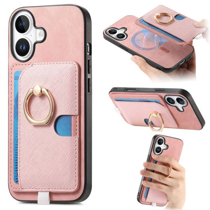 Retro Cross Leather Ring Side Insert Card Bag MagSafe Phone Case, For iPhone 16, For iPhone 15 Pro max, For iPhone 15 Pro
