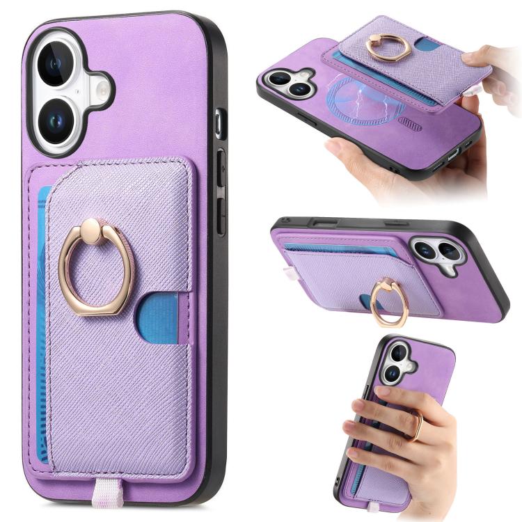 Retro Cross Leather Ring Side Insert Card Bag MagSafe Phone Case, For iPhone 16, For iPhone 15 Pro max, For iPhone 15 Pro