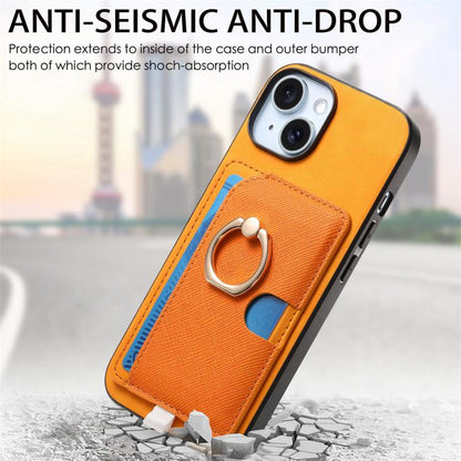 Retro Cross Leather Ring Side Insert Card Bag MagSafe Phone Case, For iPhone 15 Plus, For iPhone 15, For iPhone 14 Plus