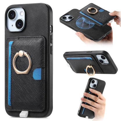 Retro Cross Leather Ring Side Insert Card Bag MagSafe Phone Case, For iPhone 15 Plus, For iPhone 15, For iPhone 14 Plus