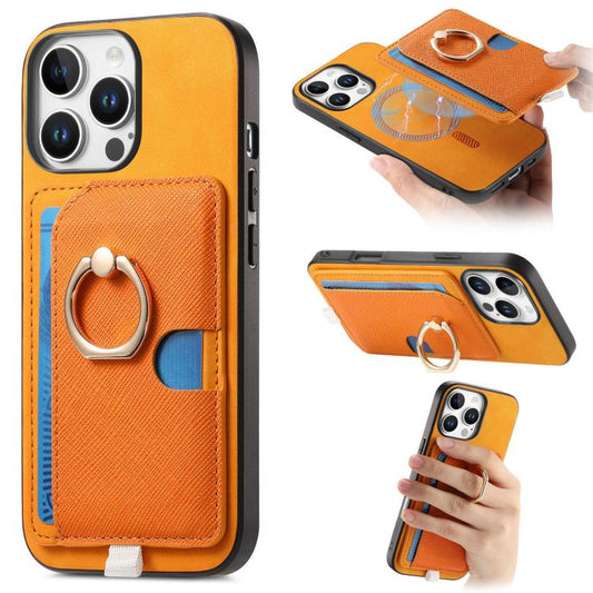Retro Cross Leather Ring Side Insert Card Bag MagSafe Phone Case, For iPhone 14, For iPhone 14 Pro, For iPhone 14 Pro Max