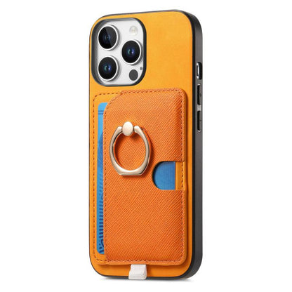 Retro Cross Leather Ring Side Insert Card Bag MagSafe Phone Case, For iPhone 14, For iPhone 14 Pro, For iPhone 14 Pro Max