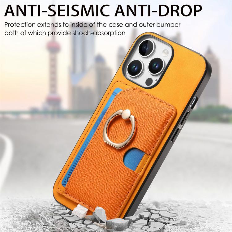 Retro Cross Leather Ring Side Insert Card Bag MagSafe Phone Case, For iPhone 14, For iPhone 14 Pro, For iPhone 14 Pro Max