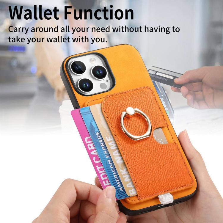 Retro Cross Leather Ring Side Insert Card Bag MagSafe Phone Case, For iPhone 14, For iPhone 14 Pro, For iPhone 14 Pro Max