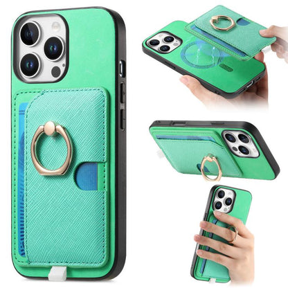 Retro Cross Leather Ring Side Insert Card Bag MagSafe Phone Case, For iPhone 14, For iPhone 14 Pro, For iPhone 14 Pro Max