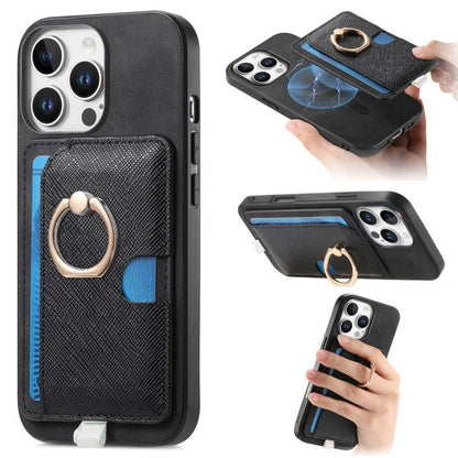 Retro Cross Leather Ring Side Insert Card Bag MagSafe Phone Case, For iPhone 14, For iPhone 14 Pro, For iPhone 14 Pro Max