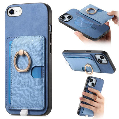 Retro Cross Leather Ring Side Insert Card Bag MagSafe Phone Case, For iPhone 7 / 8 / SE 2022, For iPhone 13 Pro Max, For iPhone 13 Pro