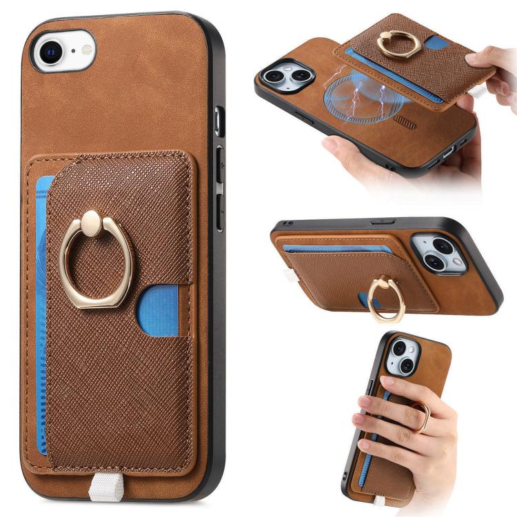 Retro Cross Leather Ring Side Insert Card Bag MagSafe Phone Case, For iPhone 7 / 8 / SE 2022, For iPhone 13 Pro Max, For iPhone 13 Pro