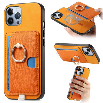 Retro Cross Leather Ring Side Insert Card Bag MagSafe Phone Case, For iPhone 11 Pro Max, For iPhone 11, For iPhone 11 Pro