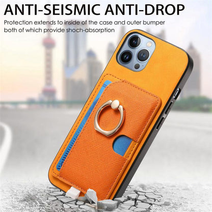 Retro Cross Leather Ring Side Insert Card Bag MagSafe Phone Case, For iPhone 11 Pro Max, For iPhone 11, For iPhone 11 Pro