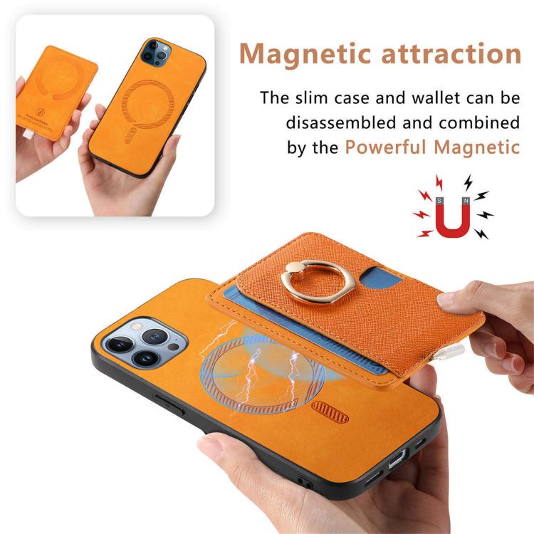 Retro Cross Leather Ring Side Insert Card Bag MagSafe Phone Case, For iPhone 11 Pro Max, For iPhone 11, For iPhone 11 Pro