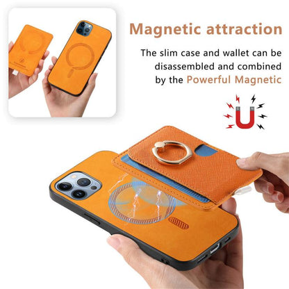 Retro Cross Leather Ring Side Insert Card Bag MagSafe Phone Case, For iPhone 11 Pro Max, For iPhone 11, For iPhone 11 Pro