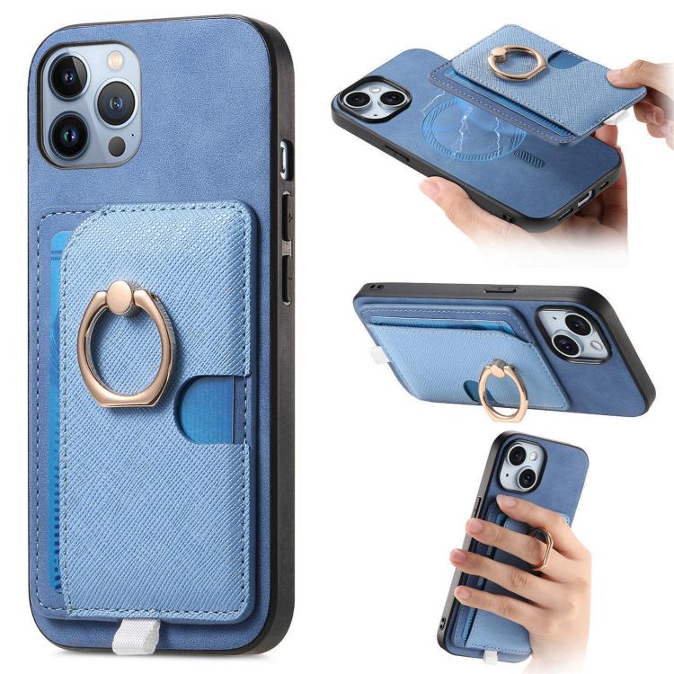 Retro Cross Leather Ring Side Insert Card Bag MagSafe Phone Case, For iPhone 11 Pro Max, For iPhone 11, For iPhone 11 Pro