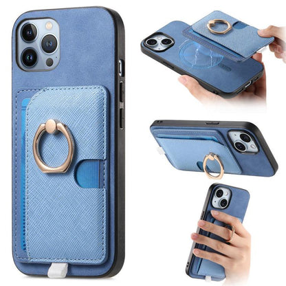 Retro Cross Leather Ring Side Insert Card Bag MagSafe Phone Case, For iPhone 11 Pro Max, For iPhone 11, For iPhone 11 Pro